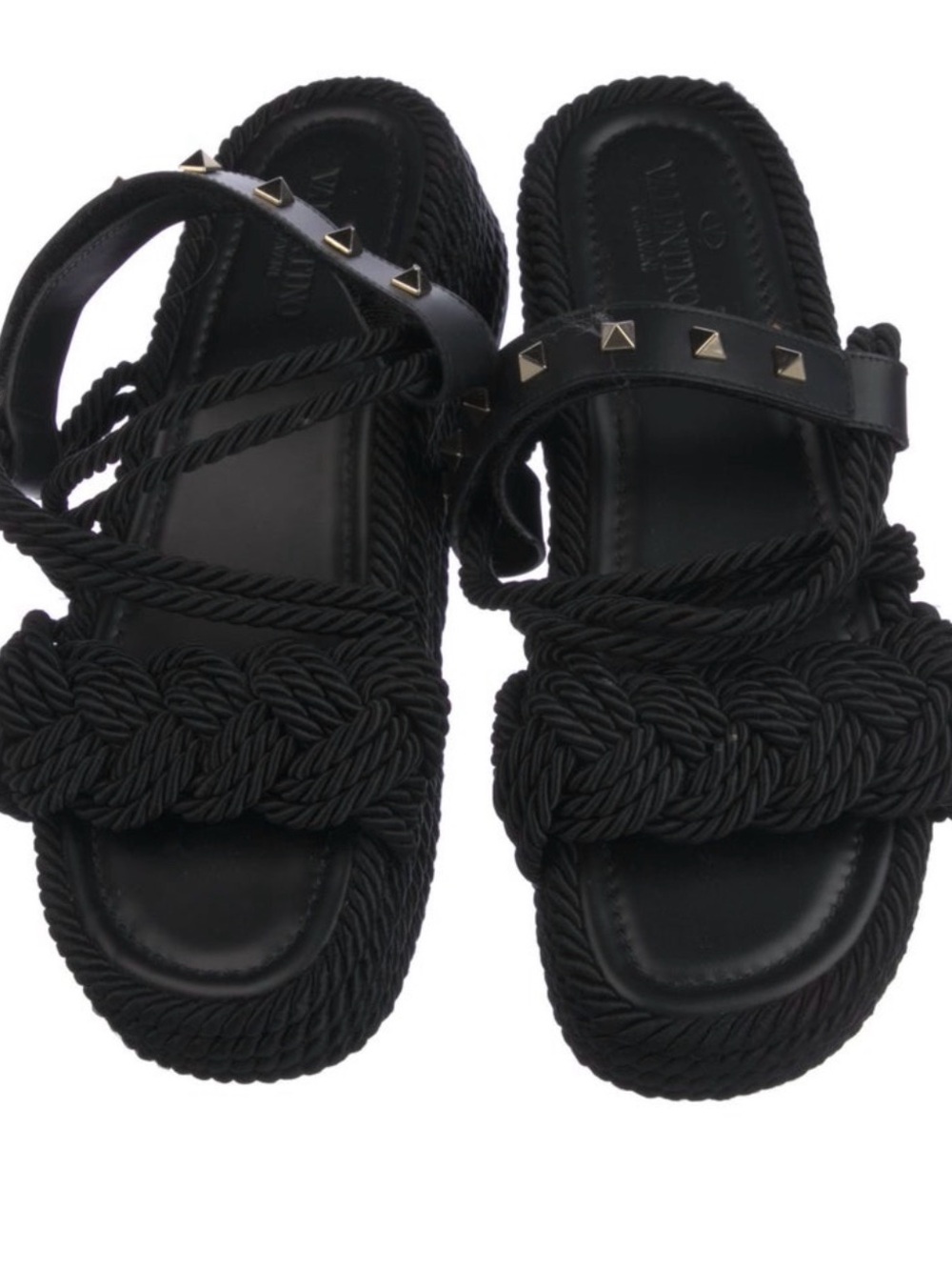 Valentino Garavani Black Braided Rope Sandals - Picture 3 of 10